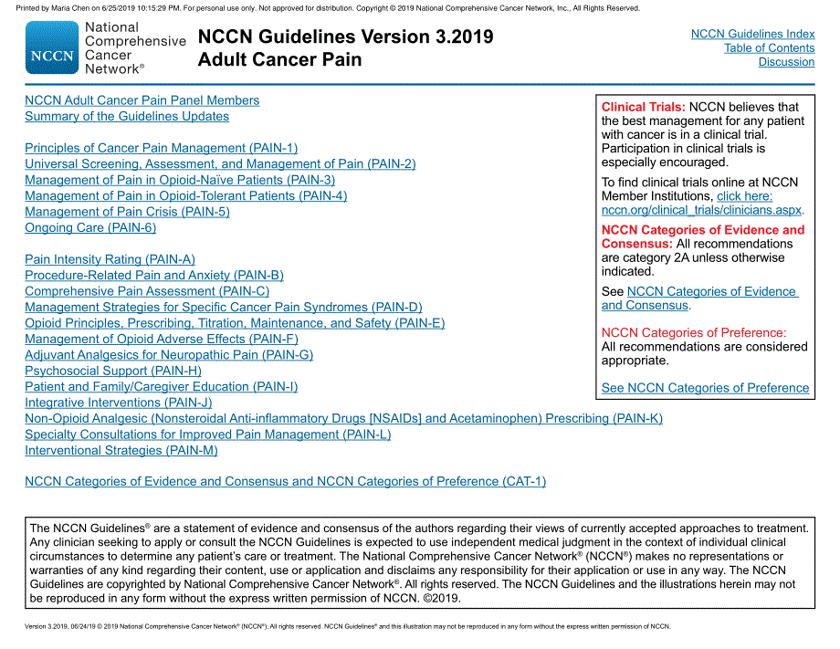 NCCN临床实践指南_成人癌痛(2019.V3)英文版_第3页