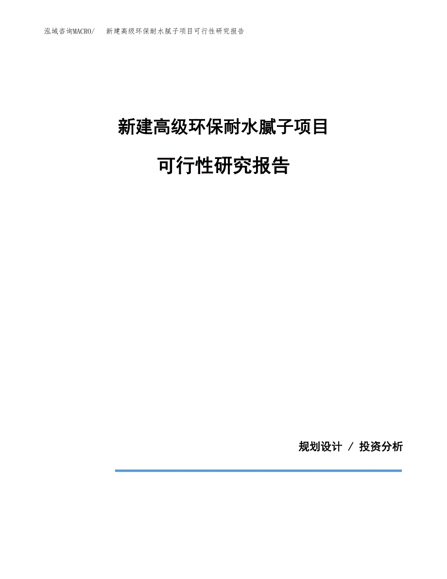 新建高级环保耐水腻子项目可行性研究报告(投资申报).docx_第1页