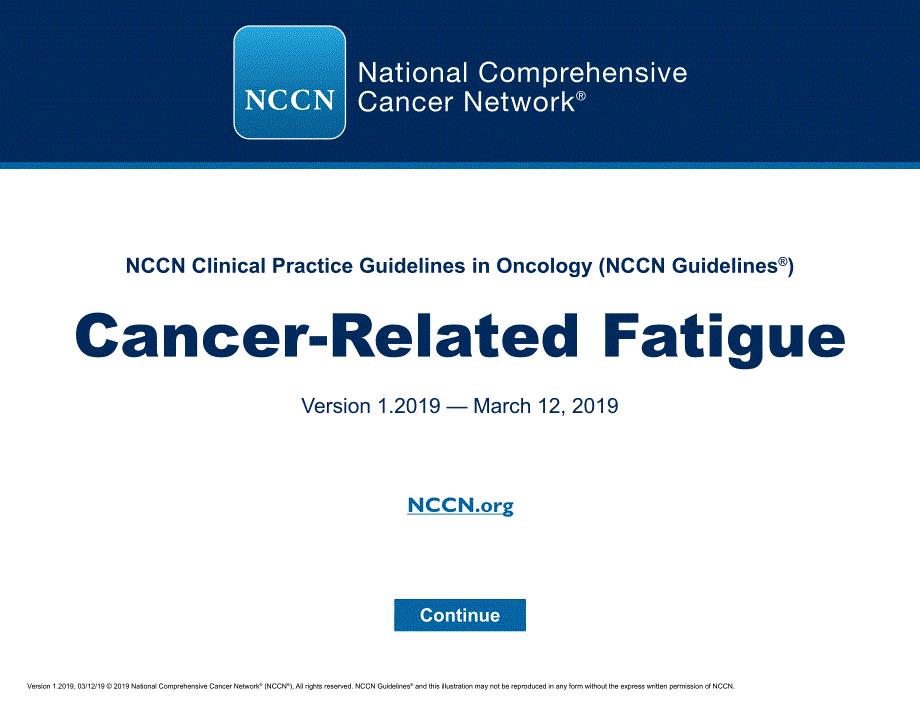 NCCN临床实践指南_癌症相关疲劳(2019.V1)英文版