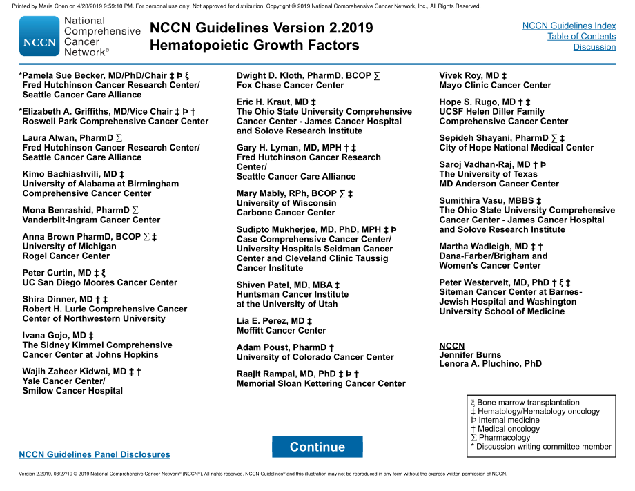 NCCN临床实践指南_造血生长因子(2019.V2)英文版_第2页