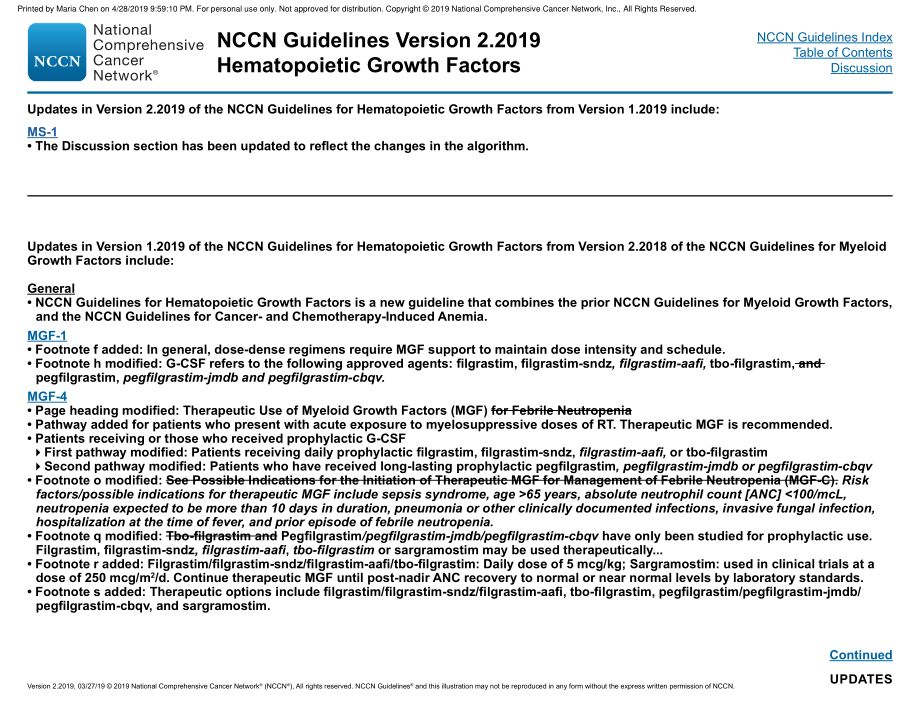 NCCN临床实践指南_造血生长因子(2019.V2)英文版_第4页