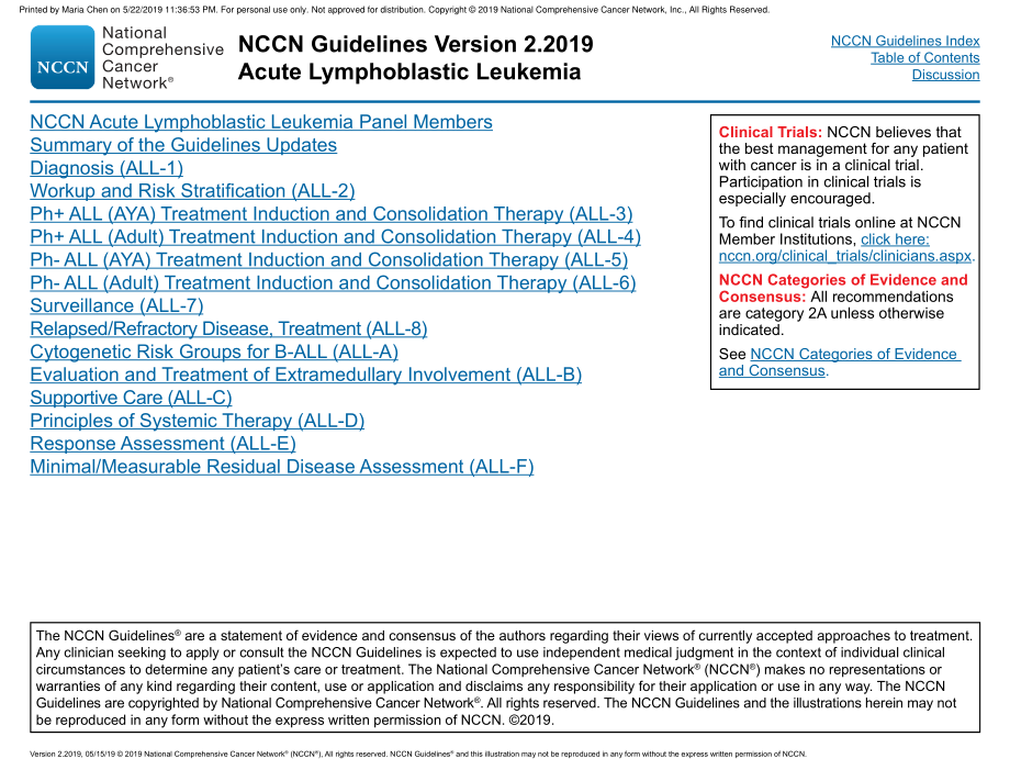 NCCN临床实践指南_急性淋巴细胞白血病(2019.V2)英文版_第3页