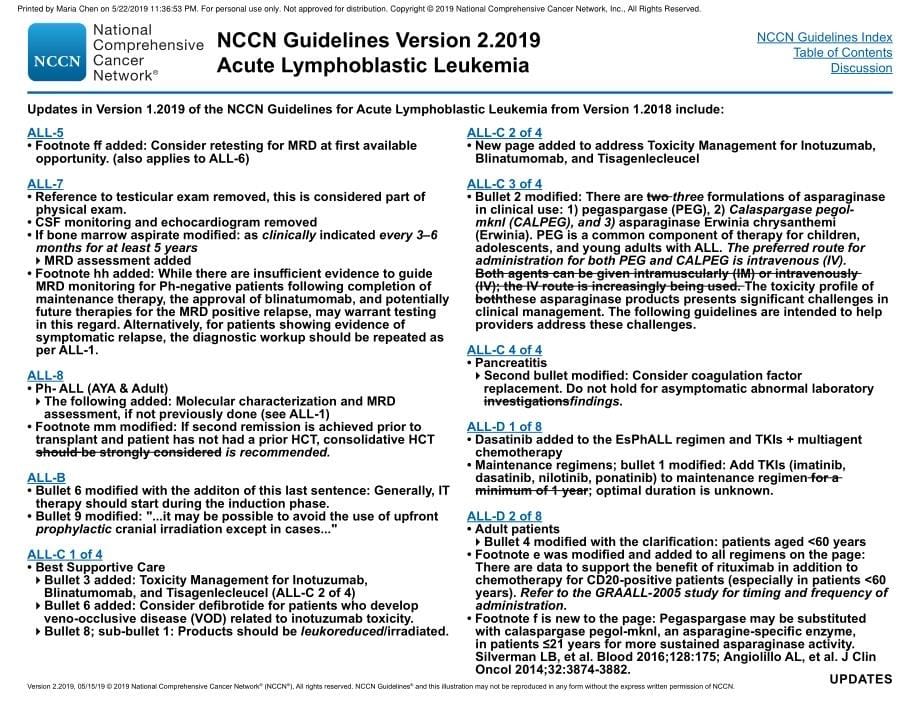 NCCN临床实践指南_急性淋巴细胞白血病(2019.V2)英文版_第5页