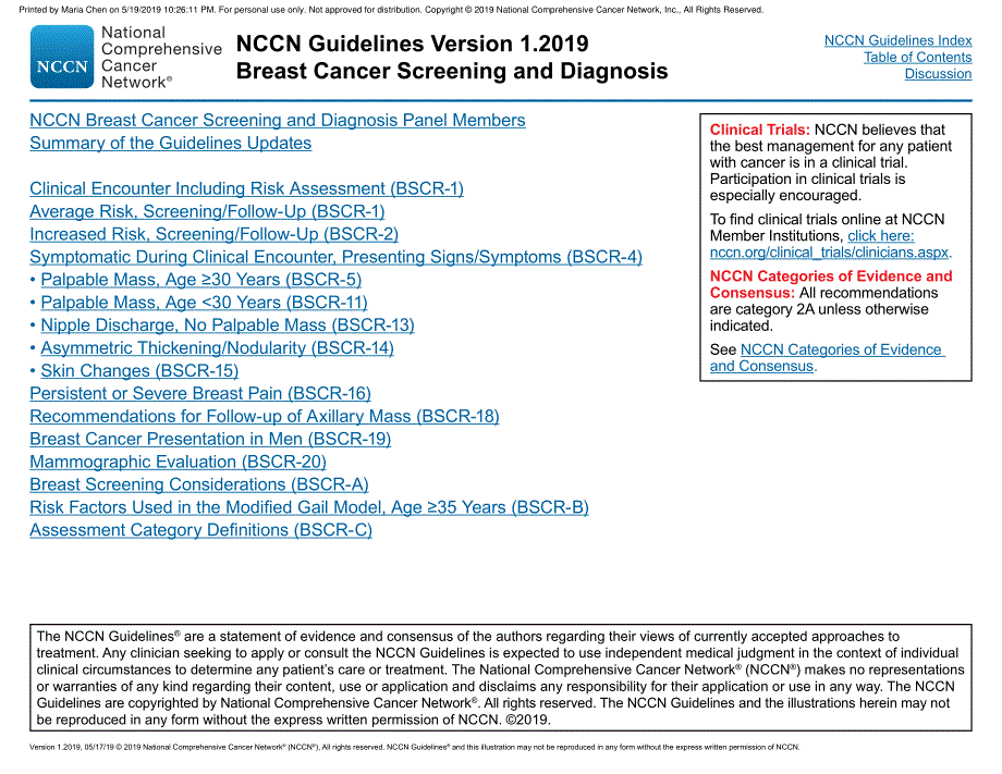 NCCN临床实践指南_乳腺癌筛查和诊断(2019.V1)英文版_第3页