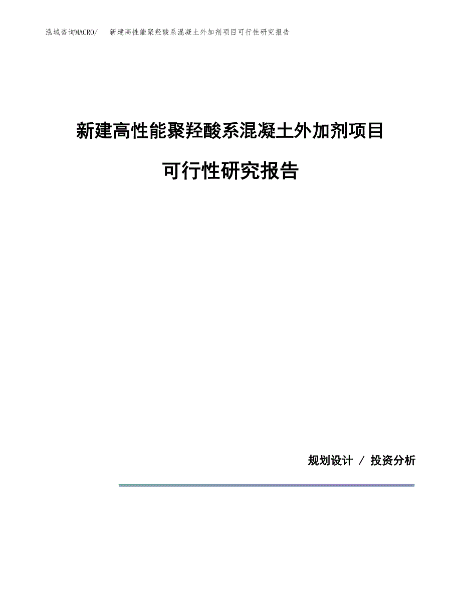 新建高性能聚羟酸系混凝土外加剂项目可行性研究报告(投资申报).docx_第1页