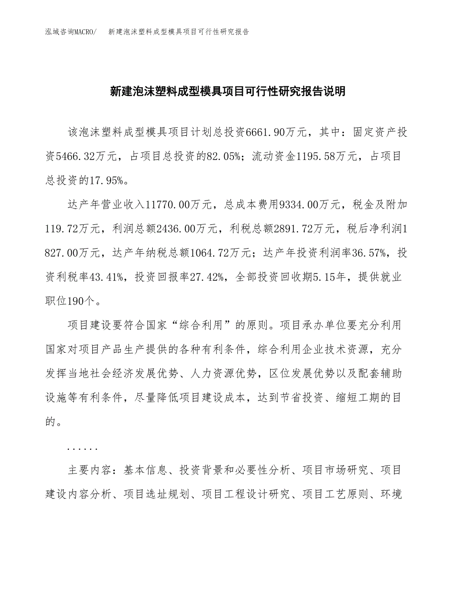 新建泡沫塑料成型模具项目可行性研究报告(投资申报).docx_第2页