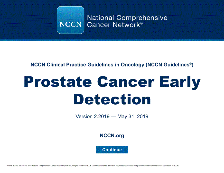 NCCN临床实践指南_前列腺癌早期检测(2019.V2)英文版_第1页