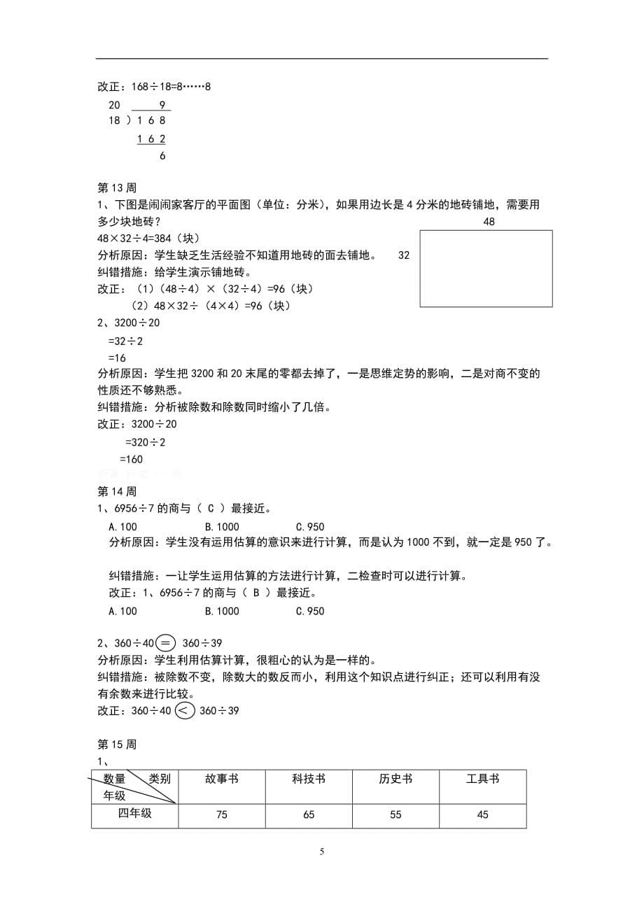 人教版四年级上册专项练习：错题集及分析_第5页