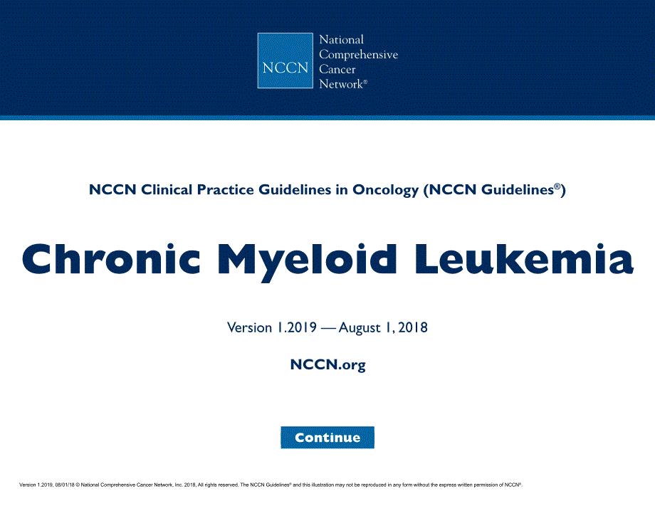 NCCN临床实践指南_慢性髓性白血病(2019.V1)英文版