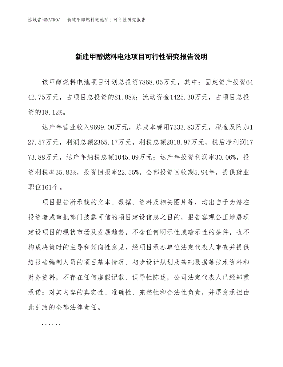 新建甲醇燃料电池项目可行性研究报告(投资申报).docx_第2页