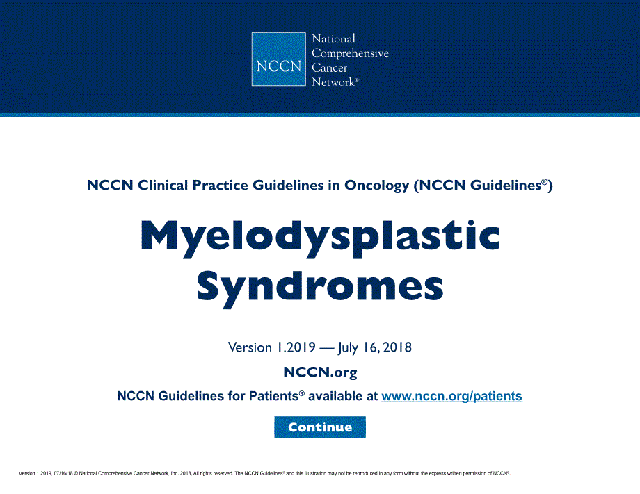 NCCN临床实践指南_骨髓增生异常综合征(2019.V1)英文版_第1页