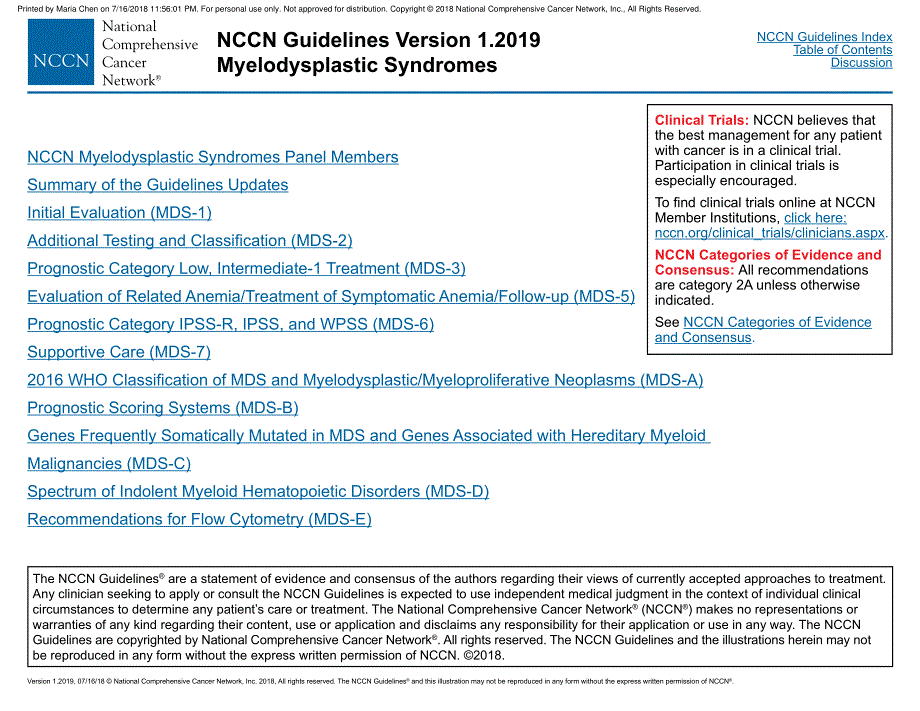NCCN临床实践指南_骨髓增生异常综合征(2019.V1)英文版_第3页