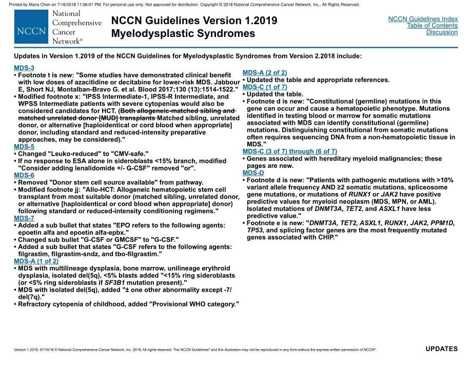 NCCN临床实践指南_骨髓增生异常综合征(2019.V1)英文版_第5页