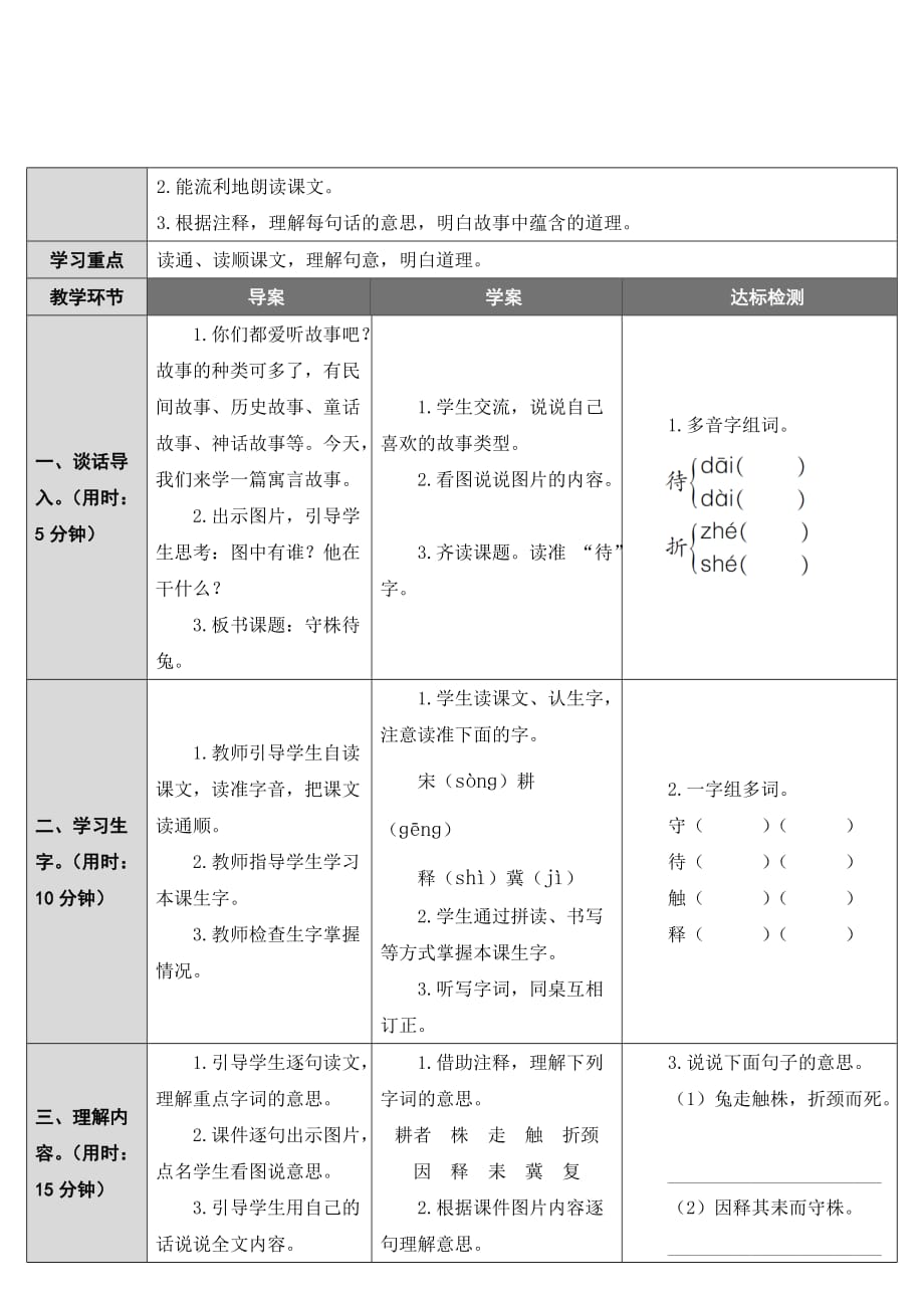 最新人教部编版三年级语文下册5 守株待兔（教案）语文人教部编版三年级下_第3页