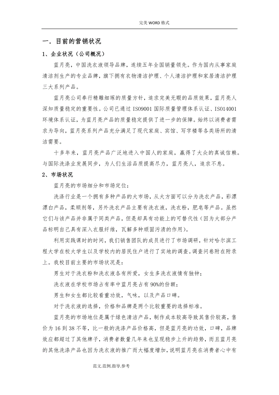 蓝月亮市场营销实施计划书模板_第3页