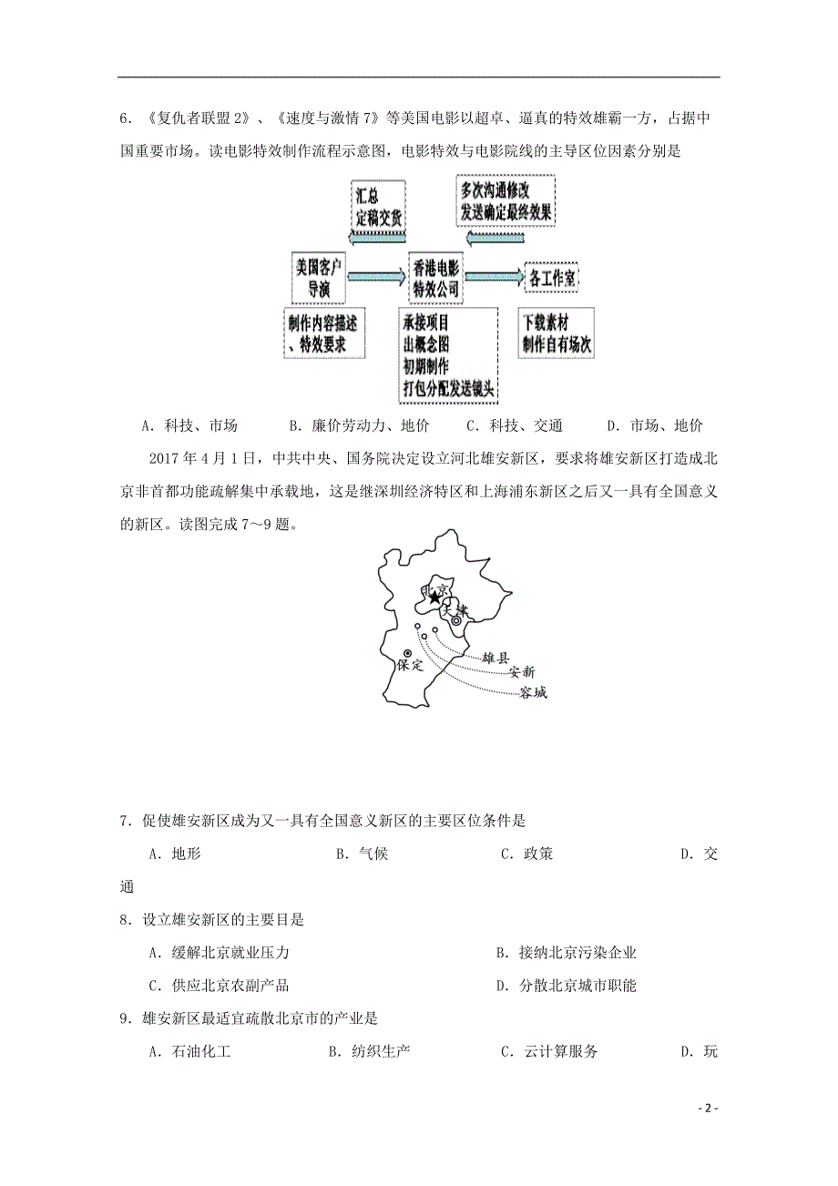 福建省2018_2019学年高二地理上学期开学考试试题_第2页