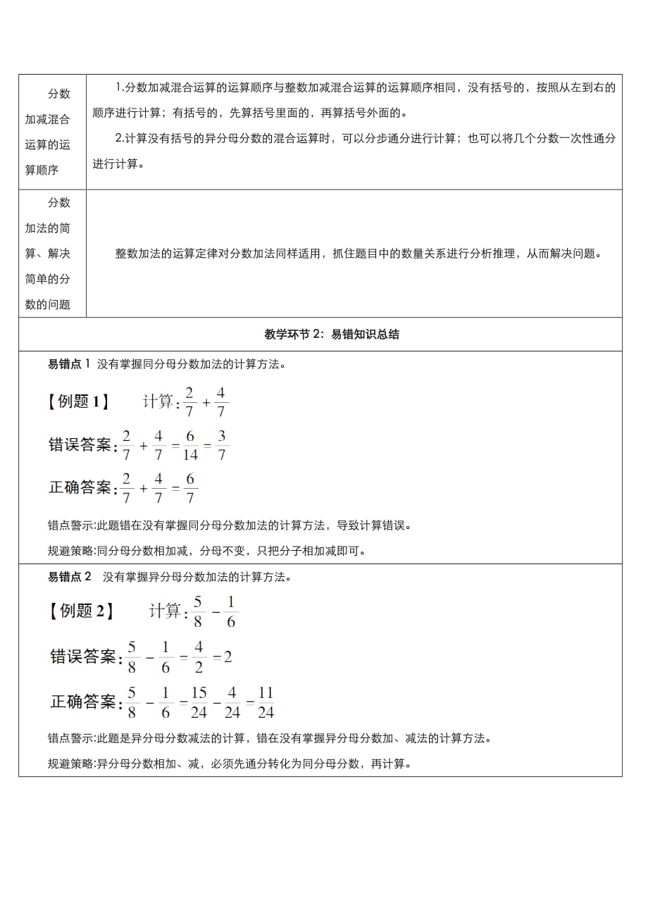 人教版五年级数学下册6 分数的加法和减法单元知识归纳与易错警示_第2页