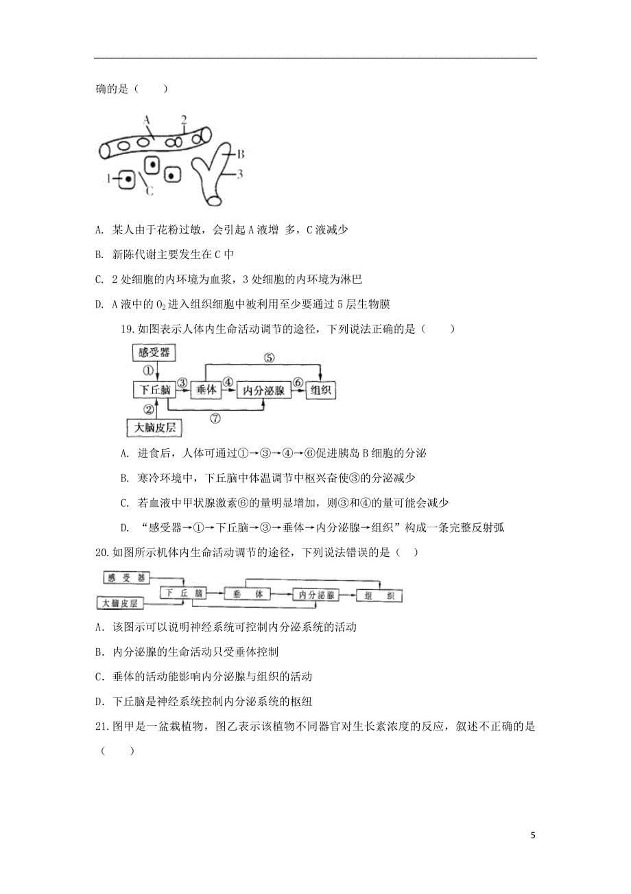 安徽省滁州市定远县育才学校2018_2019学年高二生物上学期期末考试试题实验班20190203018_第5页