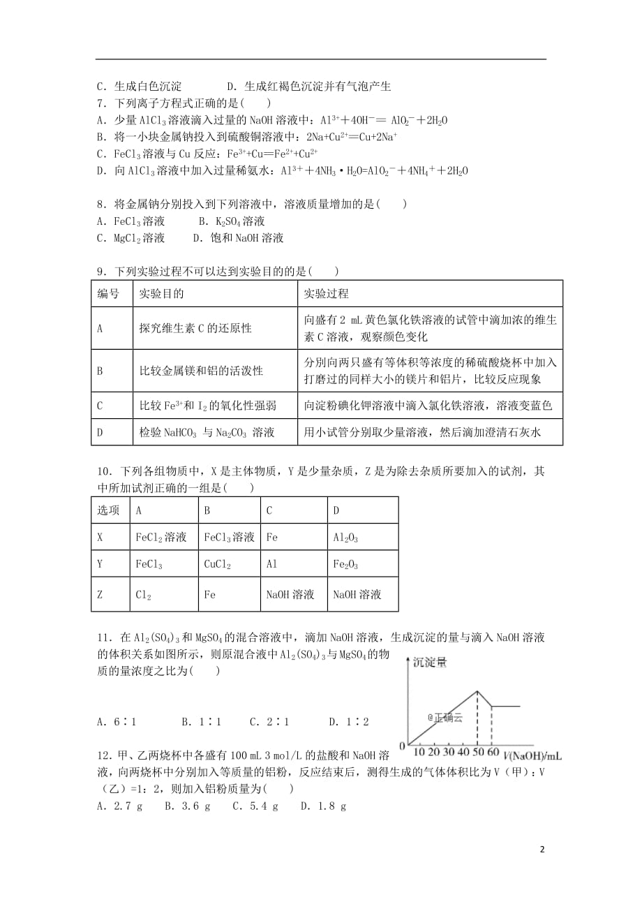 甘肃省兰州第一中学2018_2019学年高一化学12月月考试题201901180217_第2页