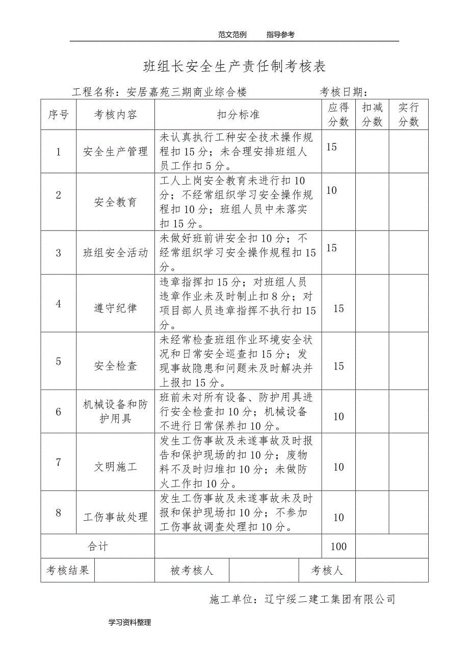 项目部管理人员安全生产责任制考核制度汇编_第5页