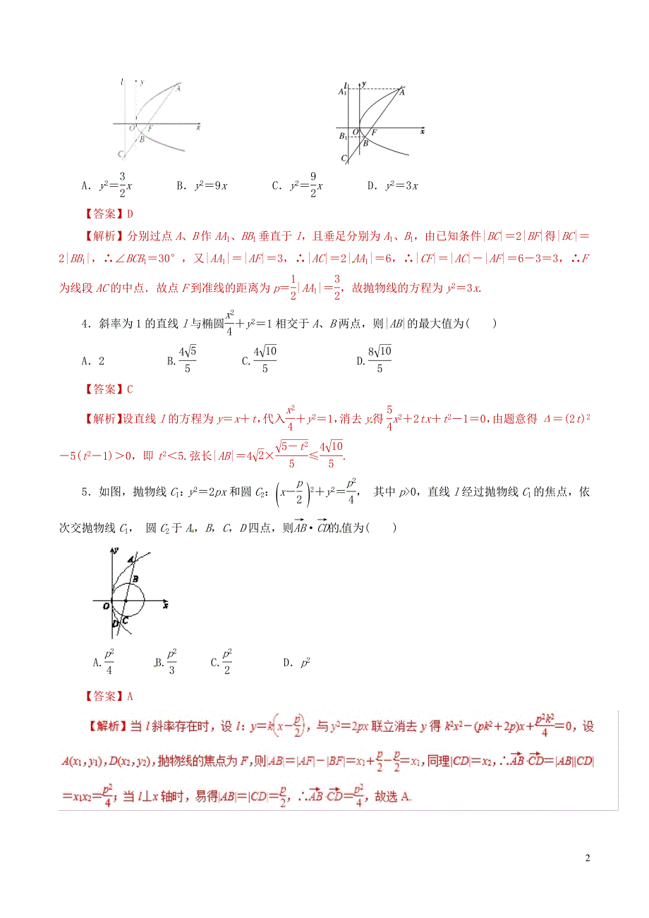 2019年高考数学课时28直线与圆锥曲线的位置关系单元滚动精准测试卷文_第2页