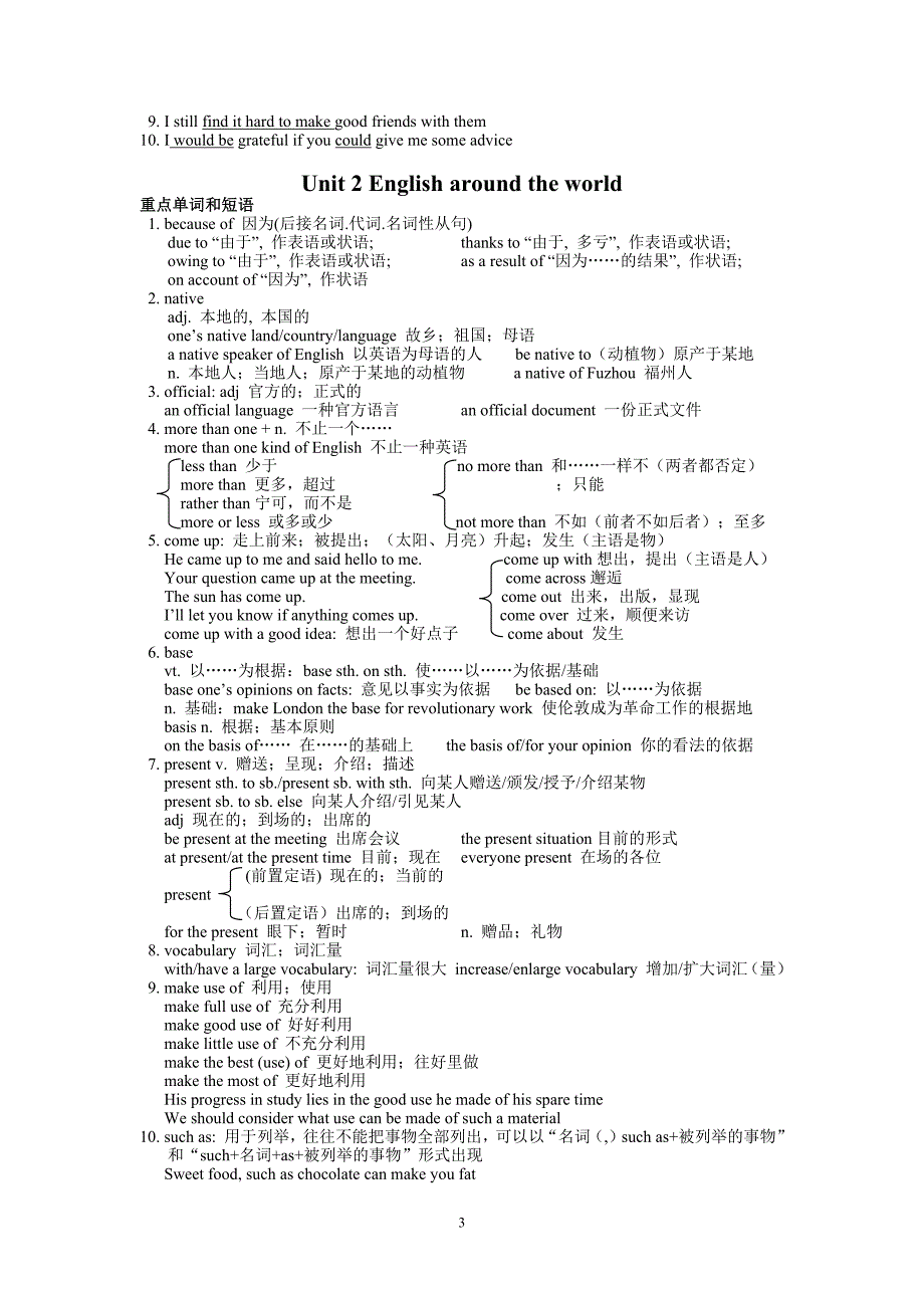 2019高一英语必修一重点单词短语及句型的归纳 (1)_第3页