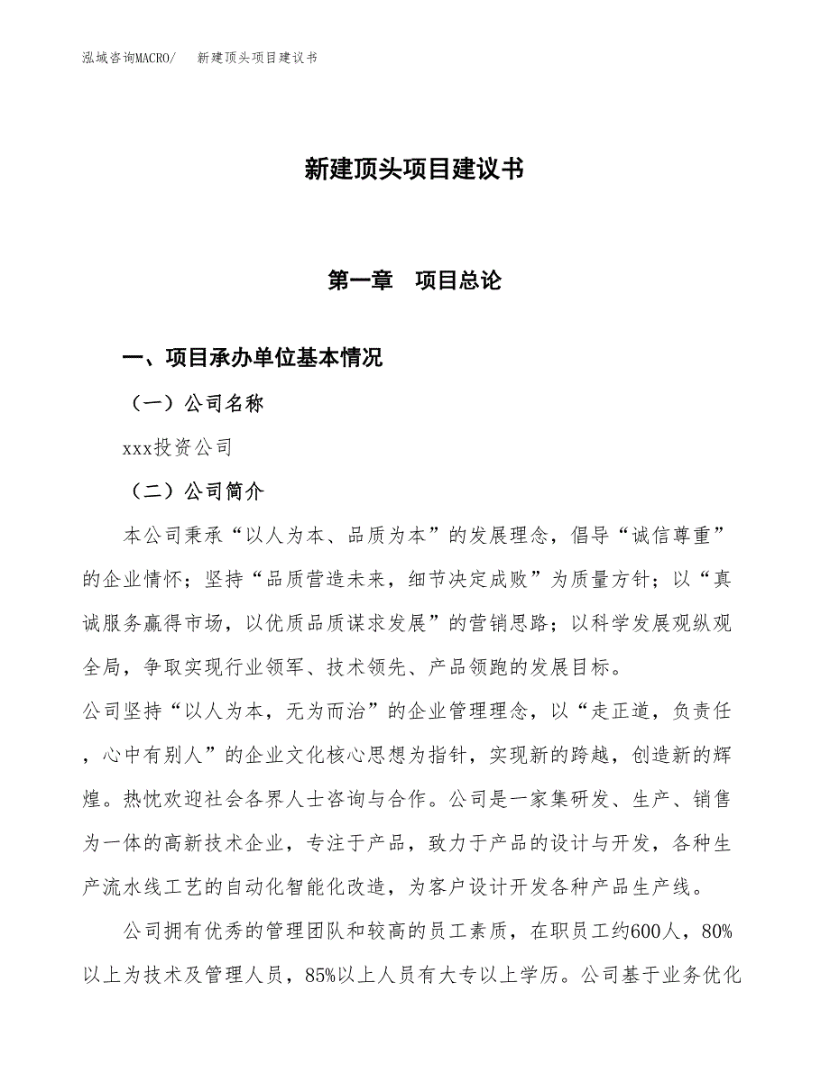 新建顶头项目建议书(项目申请方案).docx_第1页