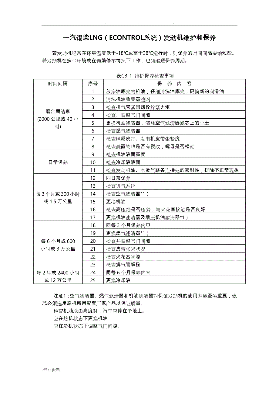 一汽锡柴LNG(ECONTROL系统)发动机维护和保养_第1页