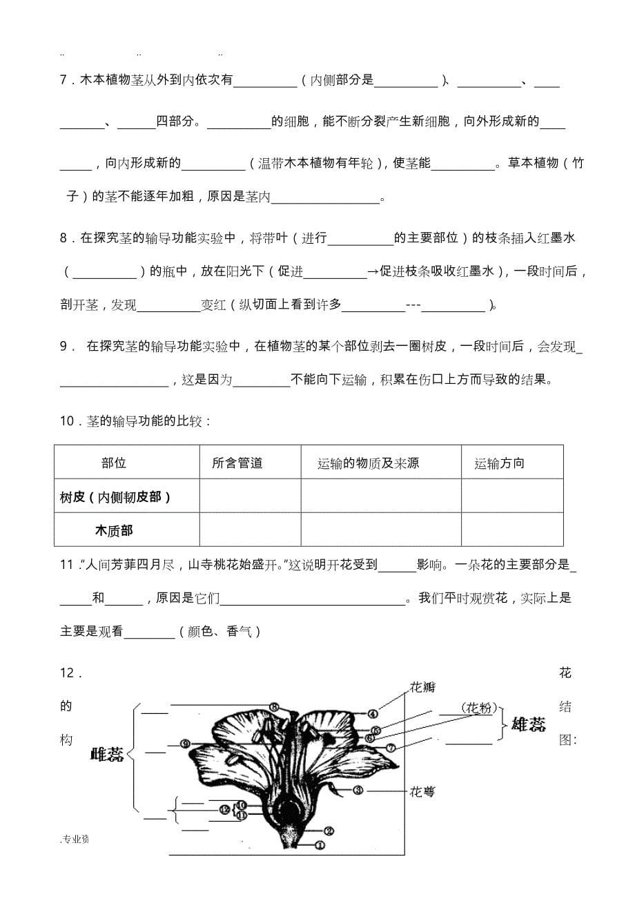 初三寒假作业生物作业 2013_第5页