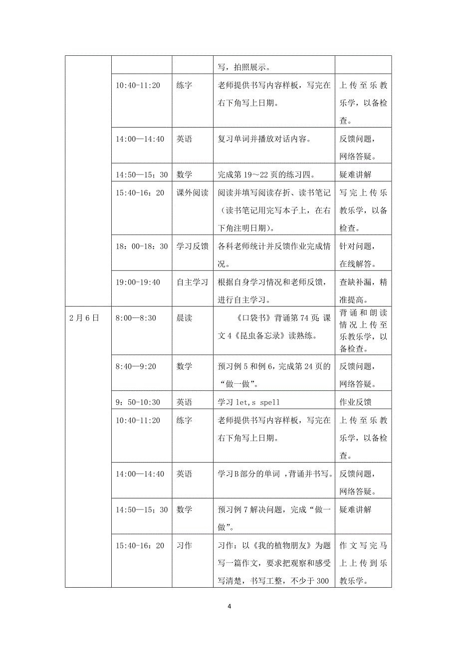 2020年寒假小学三年级学生家庭学习计划表2020.2_第4页