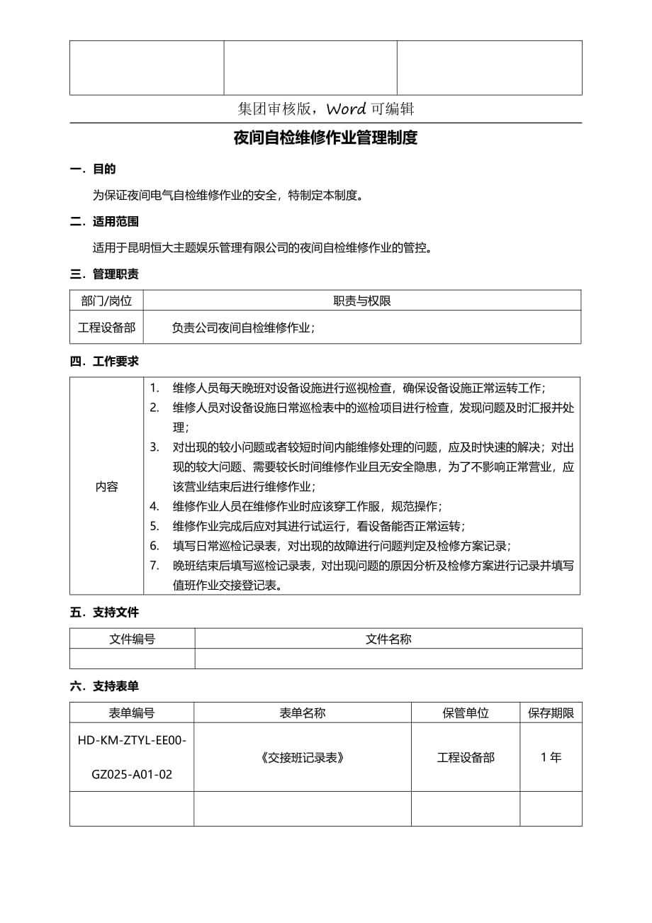 工程设备部夜间自检维修作业管理制度_第2页