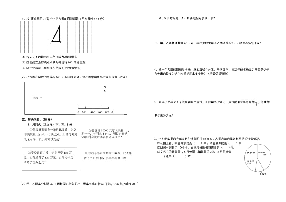 周西小学六年级数学毕业试卷_第2页