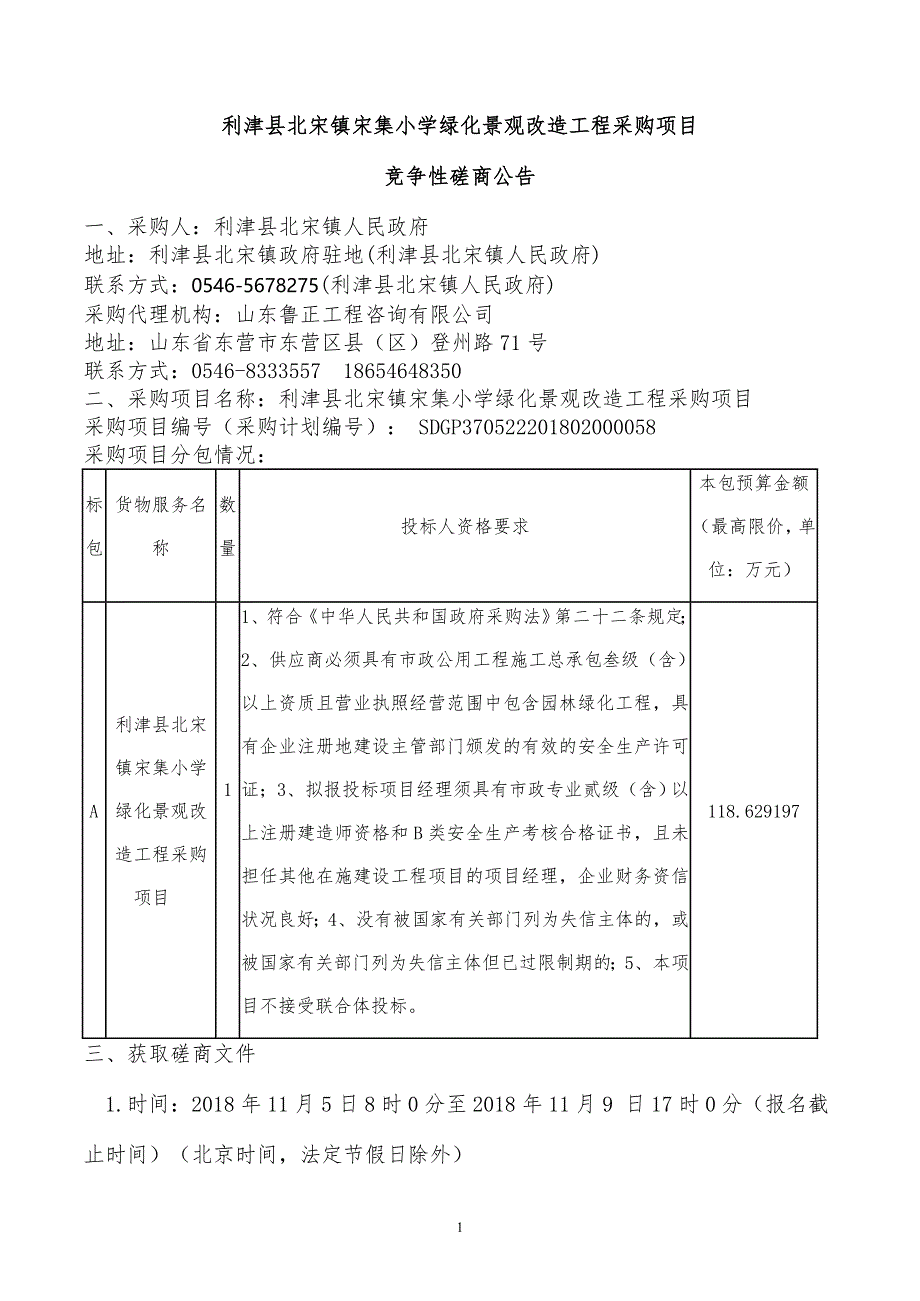 利津县北宋镇宋集小学绿化景观改造工程采购项目招标文件_第3页