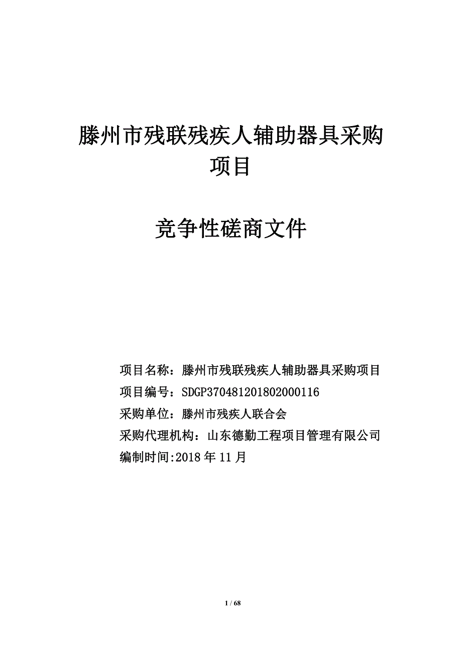 残疾人辅助器具采购招标文件_第1页