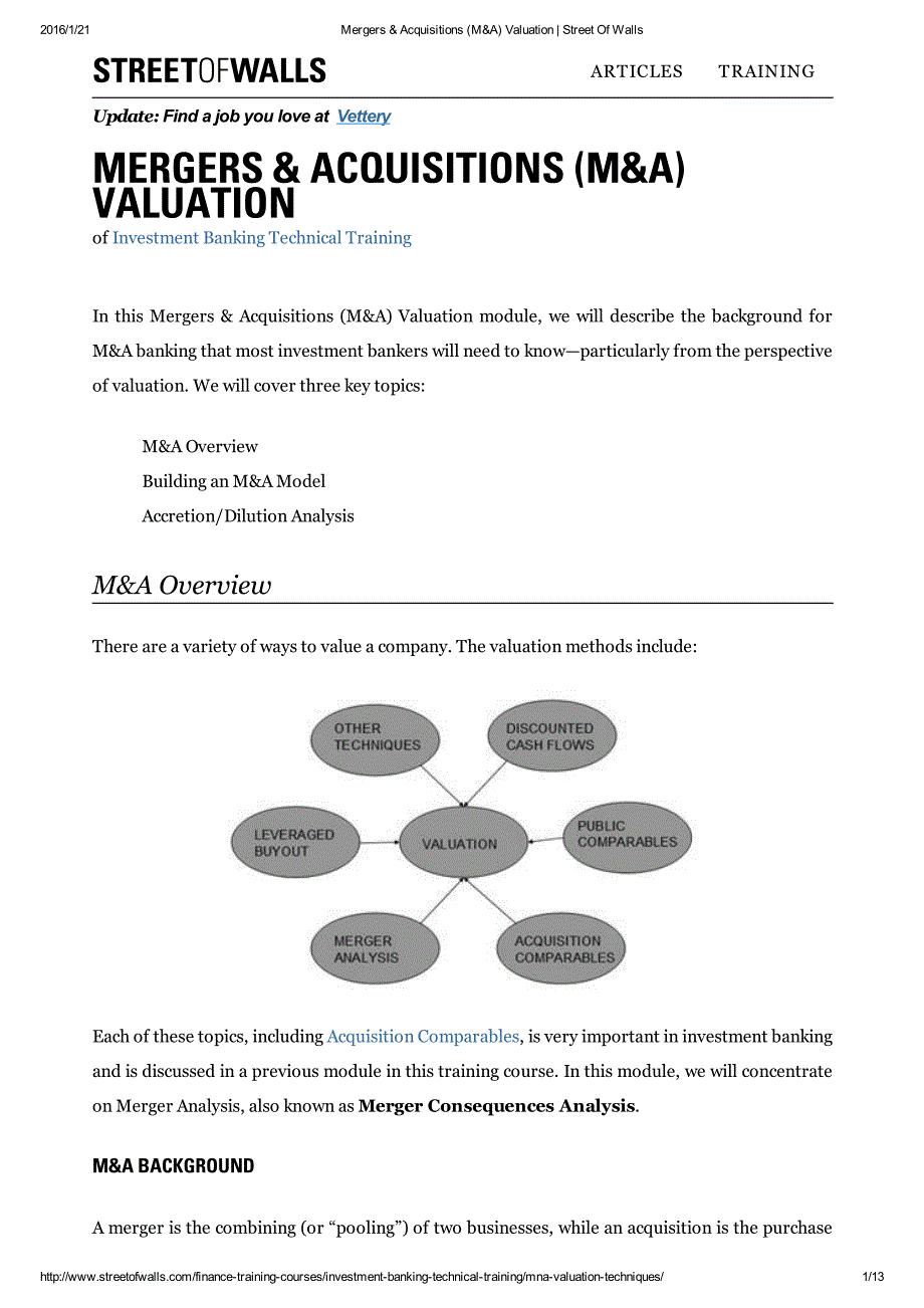 Mergers & Acquisitions (M&A) Valuation _ Street Of Walls_第1页