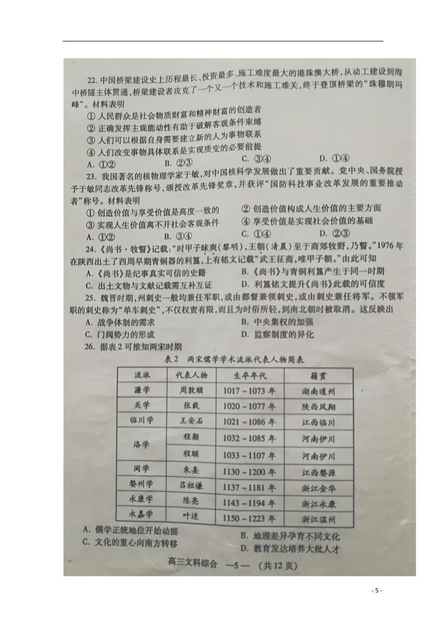福建省福州市2019届高三文综下学期质量检测试题（扫描版无答案）_第5页