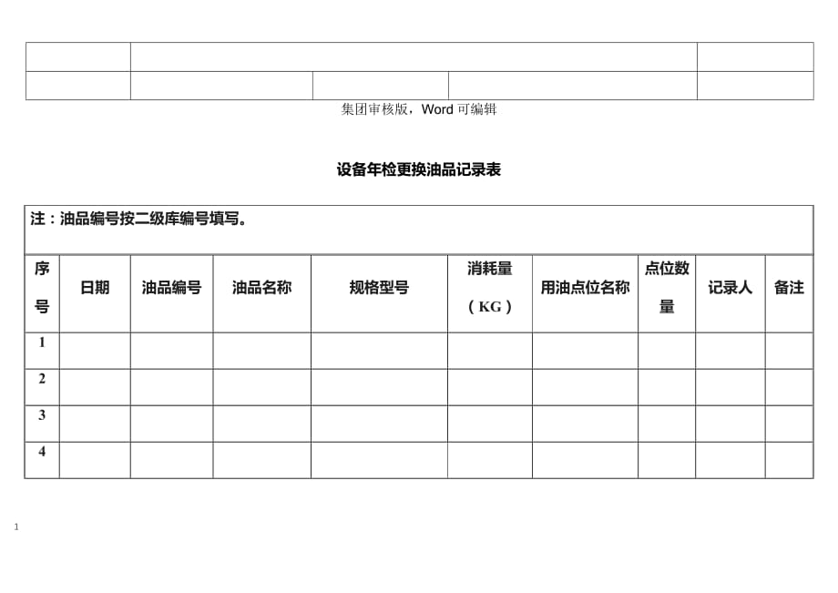 设备年检更换油品记录表-体系文件_第1页