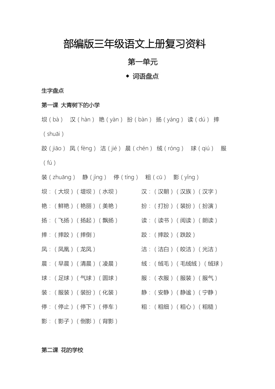 部编版三年级语文上册复习资料第一单元_第1页