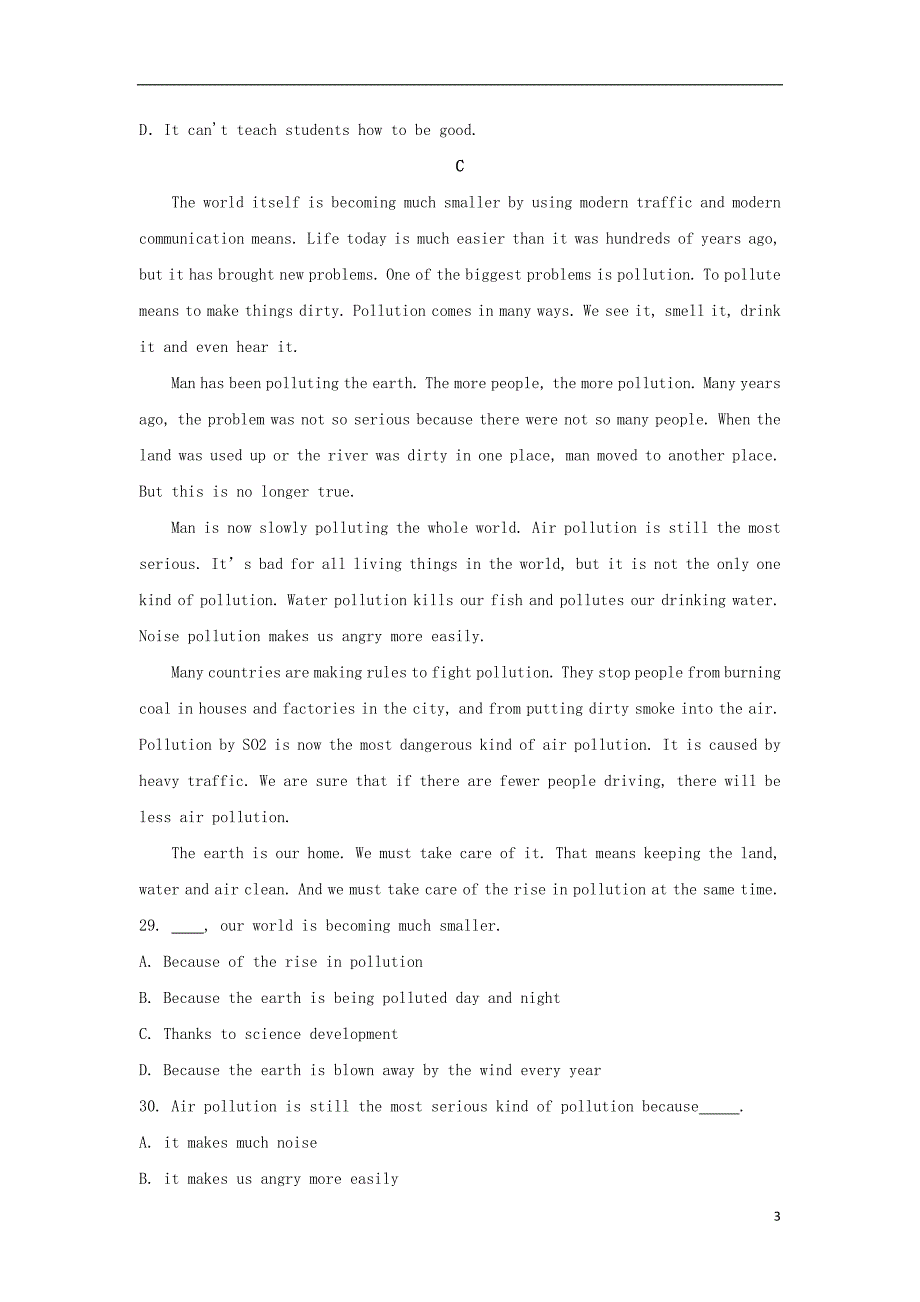 河南省驻马店经济开发区高级中学2018_2019学年高一英语上学期第一次月考试题2018100901172_第3页