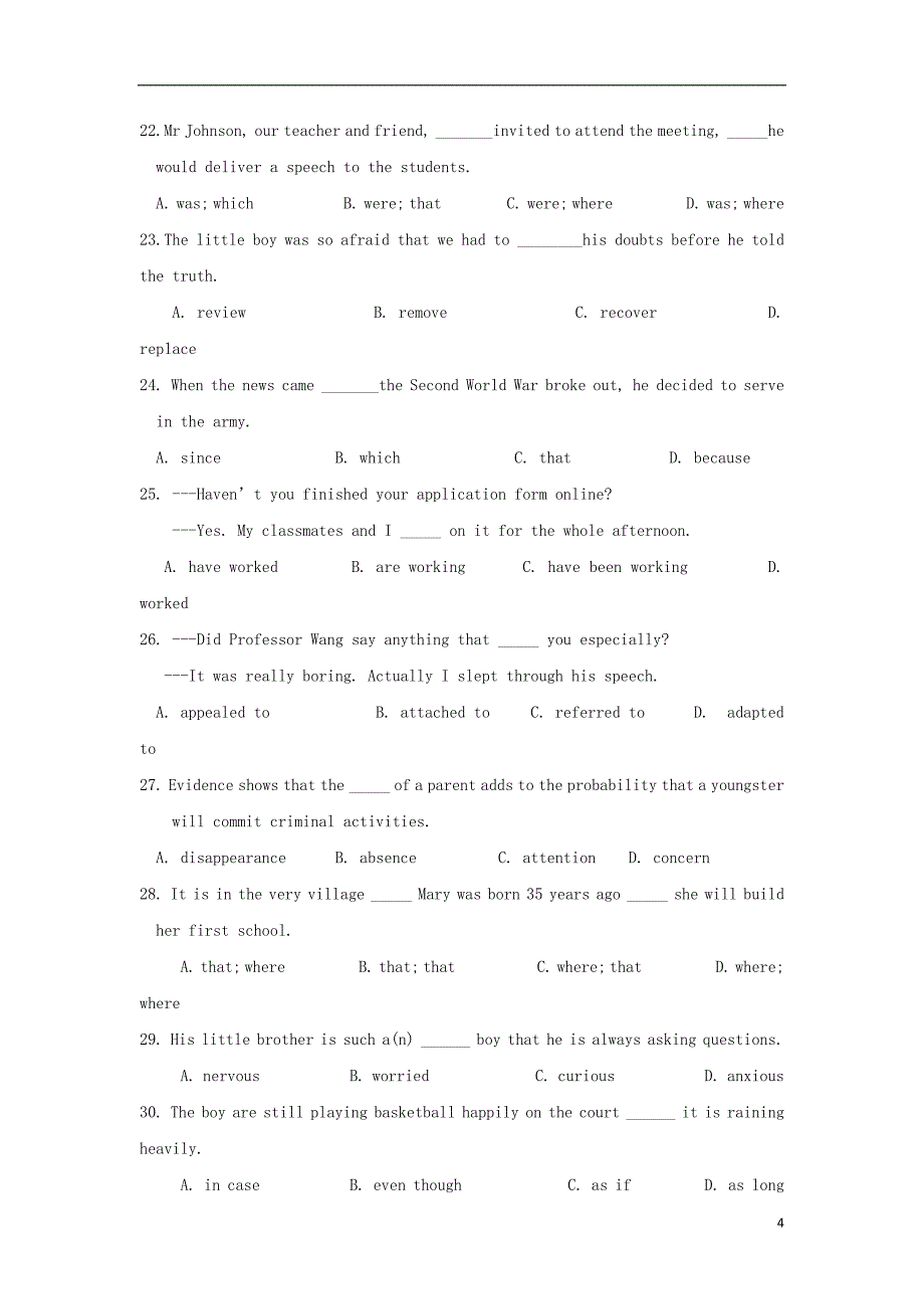 江苏省盐城市射阳县盘湾中学2018_2019学年高一英语上学期期末考试试题_第4页