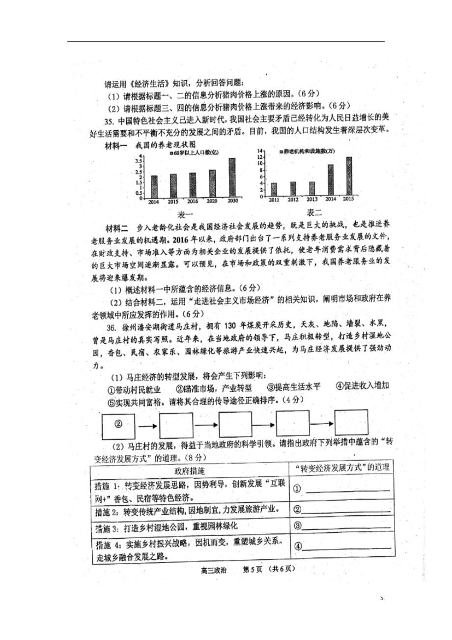 2019届高三政治第一次月考期初检测试题扫描版201809130158_第5页