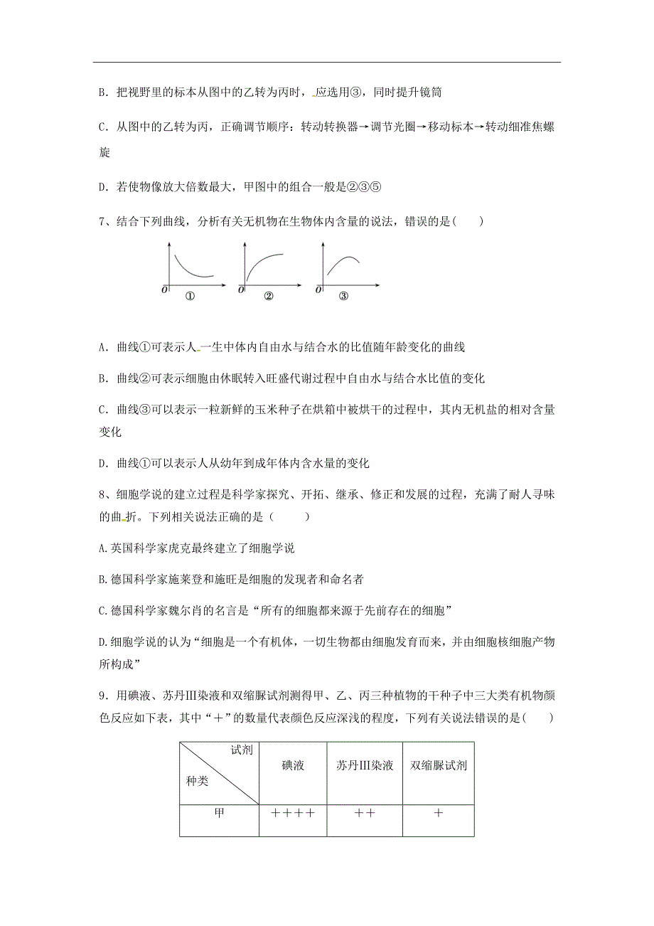 广东省深圳市耀华实验学校2018-2019学年高一上学期第一次月考生物试题Word版含答案_第3页