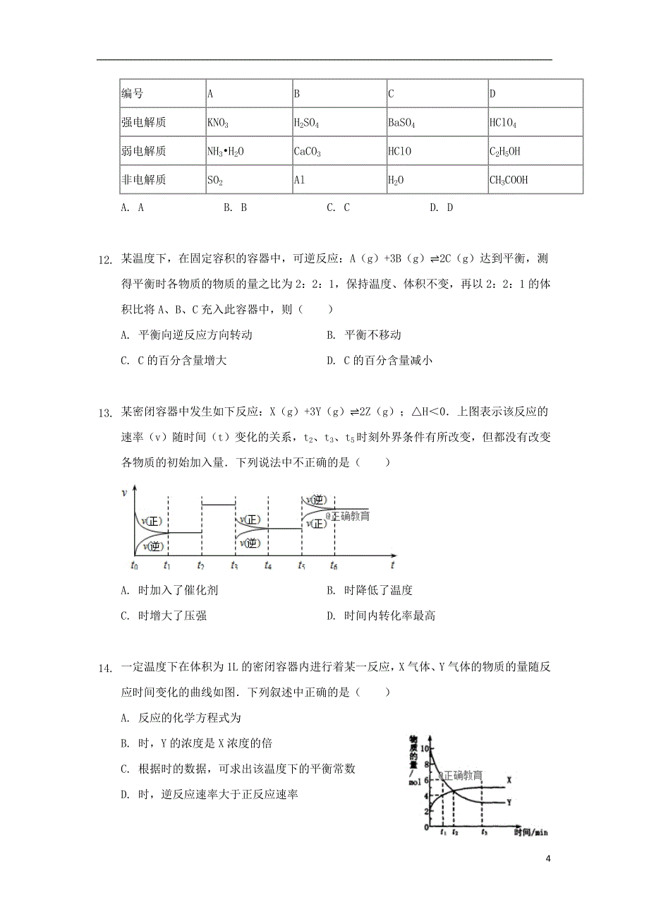 吉林省辉2018_2019学年高二化学上学期第二次月考试题_第4页