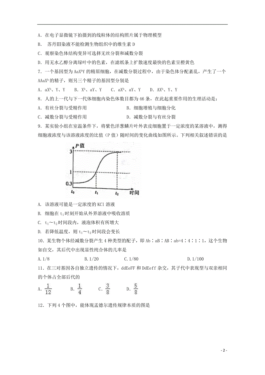 吉林省通榆县第一中学2019届高三生物上学期期中试题2018102502143_第2页