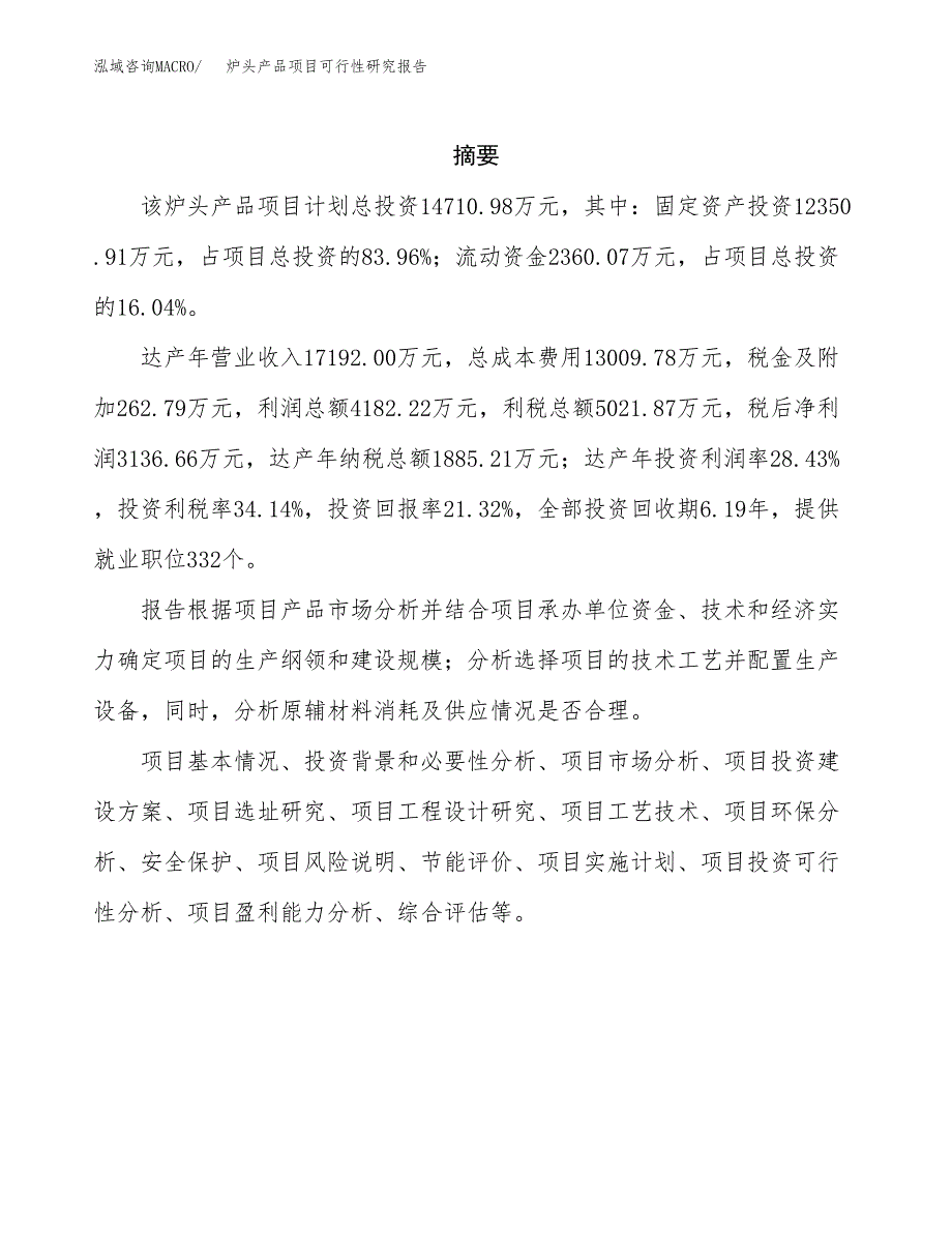 炉头产品项目可行性研究报告样例参考模板.docx_第2页