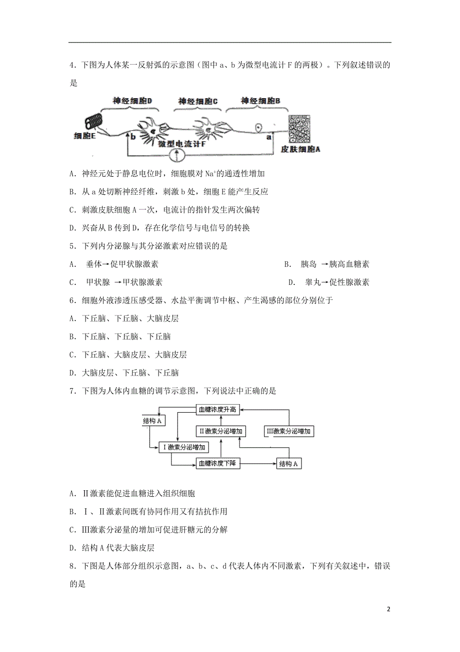 吉林省吉林市第五十五中学2018_2019学年高二生物上学期期末测试试题（无答案）_第2页