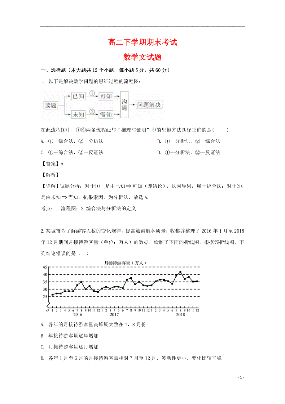 2020-2021年高二数学（文）下册期末考试试题（含解析）_第1页