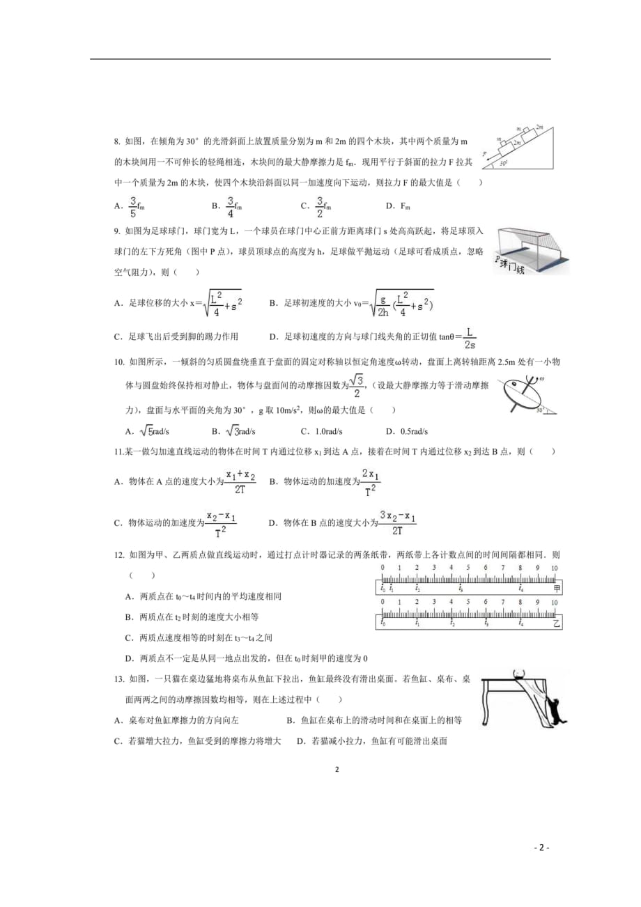 湖南省长沙市2018_2019学年高一物理下学期开学考试试题（扫描版）_第2页