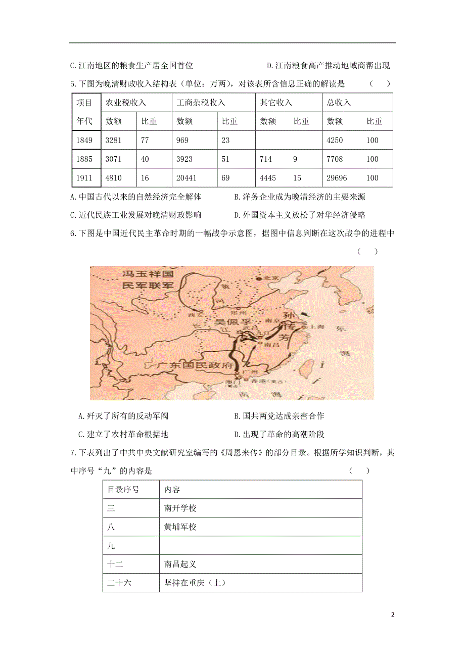 江苏省苏州市第五中学2018_2019学年高二历史下学期期中试题_第2页