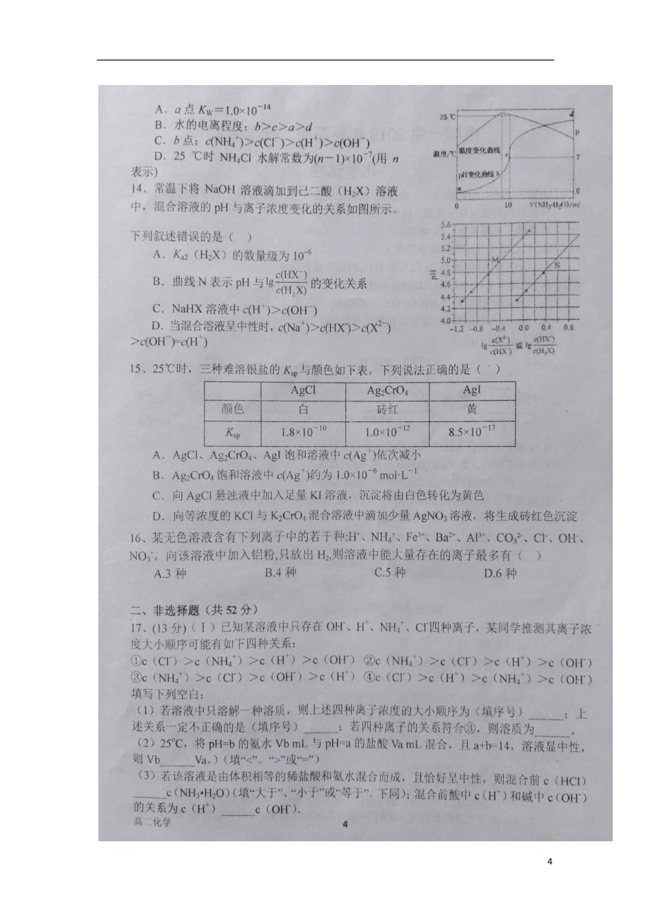 河南省2018_2019学年高二化学下学期开学考试试题（扫描版）_第4页